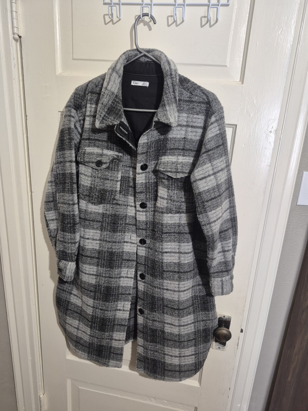 Dex Plaid Oversized Long Shacket Jacket Grey Black Size M - Picture 2 of 9